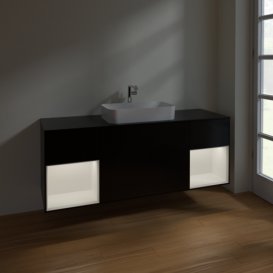 Тумба под раковину Villeroy & Boch Finion 160х50,1 см с подсветкой МДФ черный матовый лак/стекло черное матовое F332MTPD