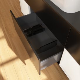 Тумба под раковину Villeroy & Boch Finion 160х50,1 см с подсветкой МДФ черный матовый лак/стекло черное матовое F332MTPD