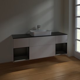 Тумба под раковину Villeroy & Boch Finion 160х50,1 см с подсветкой МДФ глянцевый белый лак/стекло черное матовое F332PDGF