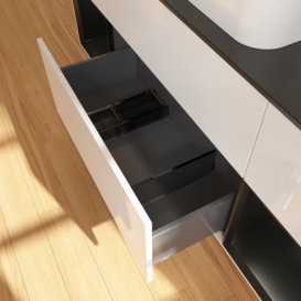 Тумба под раковину Villeroy & Boch Finion 160х50,1 см с подсветкой МДФ глянцевый белый лак/стекло черное матовое F332PDGF