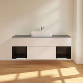 Тумба под раковину Villeroy & Boch Finion 160х50,1 см с подсветкой МДФ глянцевый белый лак/стекло черное матовое F332PDGF