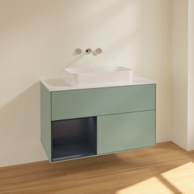 Тумба под раковину Villeroy & Boch Finion 100х50,1 см с подсветкой МДФ оливковый матовый лак/стекло белое матовое F651HGGM