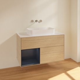 Тумба под раковину Villeroy & Boch Finion 100х50,1 см с подсветкой МДФ шпон дуба/стекло белое матовое F651HGPC