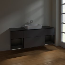 Тумба під раковину Villeroy & Boch Finion 160х50,1 см із підсвічуванням МДФ антрацит матовий лак/скло чорне матове F332PDGK