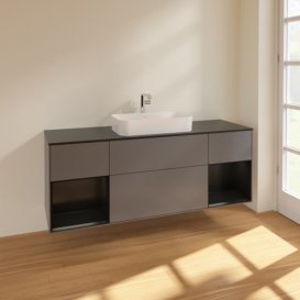 Тумба под раковину Villeroy & Boch Finion 160х50,1 см с подсветкой МДФ антрацит матовый лак/стекло черное матовое F332PDGK