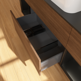 Тумба під раковину Villeroy & Boch Finion 160х50,1 см із підсвічуванням МДФ шпон волоського горіха/скло чорне матове F332PDGN