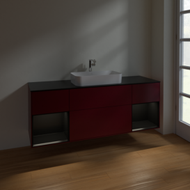 Тумба под раковину Villeroy & Boch Finion 160х50,1 см с подсветкой МДФ пион матовый лак/стекло черное матовое F332PDHB