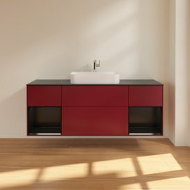 Тумба под раковину Villeroy & Boch Finion 160х50,1 см с подсветкой МДФ пион матовый лак/стекло черное матовое F332PDHB