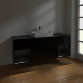 Тумба под раковину Villeroy & Boch Finion 160х50,1 см с подсветкой МДФ черный матовый лак/стекло черное матовое F332PDPD