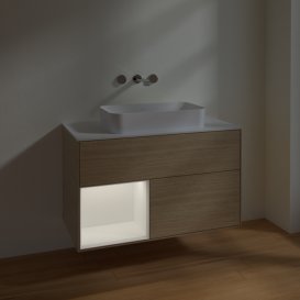 Тумба под раковину Villeroy & Boch Finion 100х50,1 см с подсветкой МДФ шпон дуба/стекло белое матовое F651MTPC