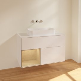 Тумба під раковину Villeroy & Boch Finion 100х50,1 см з підсвіткою МДФ білий глянцевий лак/скло біле матове F651PCGF