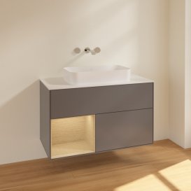 Тумба под раковину Villeroy & Boch Finion 100х50,1 см с подсветкой МДФ антрацит матовый лак/стекло белое матовое F651PCGK