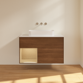 Тумба під раковину Villeroy & Boch Finion 100х50,1 см із підсвічуванням МДФ шпон волоського горіха/скло біле матове F651PCGN