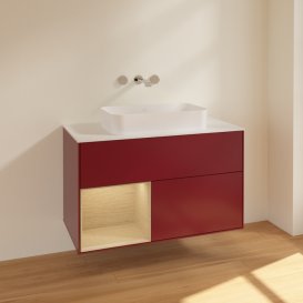 Тумба под раковину Villeroy & Boch Finion 100х50,1 см с подсветкой МДФ пион матовый лак/стекло белое матовое F651PCHB