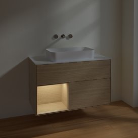 Тумба під раковину Villeroy & Boch Finion 100х50,1 см із підсвічуванням МДФ шпон дуба/скло біле матове F651PCPC