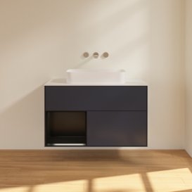 Тумба под раковину Villeroy & Boch Finion 100х50,1 см с подсветкой МДФ темно-синий матовый лак/стекло белое матовое F651PDHG