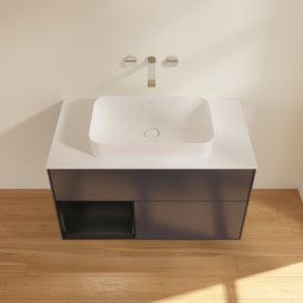 Тумба под раковину Villeroy & Boch Finion 100х50,1 см с подсветкой МДФ темно-синий матовый лак/стекло белое матовое F651PDHG