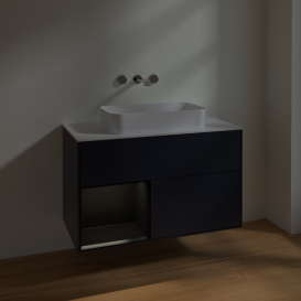 Тумба под раковину Villeroy & Boch Finion 100х50,1 см с подсветкой МДФ темно-синий матовый лак/стекло белое матовое F651PDHG
