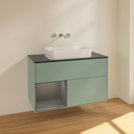 Тумба під раковину Villeroy & Boch Finion 100х50,1 см із підсвічуванням МДФ оливковий матовий лак/скло чорне матове F652GKGM