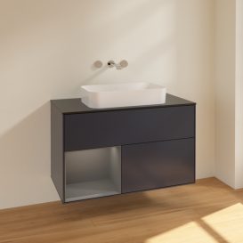 Тумба под раковину Villeroy & Boch Finion 100х50,1 см с подсветкой МДФ темно-синий матовый лак/стекло черное матовое F652GKHG