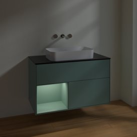 Тумба під раковину Villeroy & Boch Finion 100х50,1 см із підсвічуванням МДФ оливковий матовий лак/скло чорне матове F652GMGM