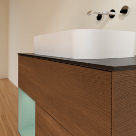 Тумба под раковину Villeroy & Boch Finion 100х50,1 см с подсветкой МДФ шпон грецкого ореха/стекло черное матовое F652GMGN