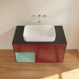 Тумба під раковину Villeroy & Boch Finion 100х50,1 см з підсвічуванням МДФ півонія матовий лак/скло чорне матове F652GMHB