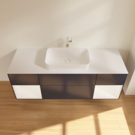 Тумба под раковину Villeroy & Boch Finion 160х50,1 см с подсветкой МДФ темно-синий матовый лак/стекло белое матовое F331MTHG