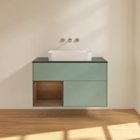 Тумба под раковину Villeroy & Boch Finion 100х50,1 см с подсветкой МДФ оливковый матовый лак/стекло черное матовое F652GNGM