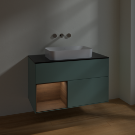 Тумба під раковину Villeroy & Boch Finion 100х50,1 см із підсвічуванням МДФ оливковий матовий лак/скло чорне матове F652GNGM