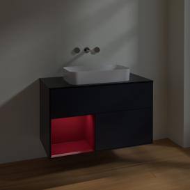 Тумба під раковину Villeroy & Boch Finion 100х50,1 см із підсвічуванням МДФ темно-синій матовий лак/скло чорне матове F652HBHG