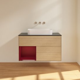 Тумба под раковину Villeroy & Boch Finion 100х50,1 см с подсветкой МДФ шпон дуба/стекло черное матовое F652HBPC