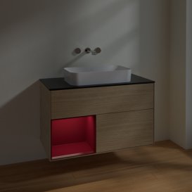 Тумба под раковину Villeroy & Boch Finion 100х50,1 см с подсветкой МДФ шпон дуба/стекло черное матовое F652HBPC