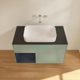 Тумба под раковину Villeroy & Boch Finion 100х50,1 см с подсветкой МДФ оливковый матовый лак/стекло черное матовое F652HGGM