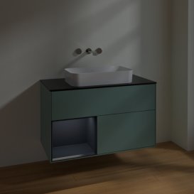 Тумба под раковину Villeroy & Boch Finion 100х50,1 см с подсветкой МДФ оливковый матовый лак/стекло черное матовое F652HGGM