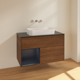 Тумба под раковину Villeroy & Boch Finion 100х50,1 см с подсветкой МДФ шпон грецкого ореха/стекло черное матовое F652HGGN