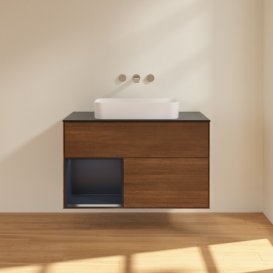 Тумба под раковину Villeroy & Boch Finion 100х50,1 см с подсветкой МДФ шпон грецкого ореха/стекло черное матовое F652HGGN