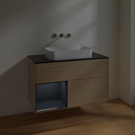 Тумба под раковину Villeroy & Boch Finion 100х50,1 см с подсветкой МДФ шпон дуба/стекло черное матовое F652HGPC