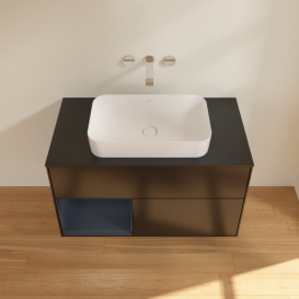 Тумба под раковину Villeroy & Boch Finion 100х50,1 см с подсветкой МДФ черный матовый лак/стекло черное матовое F652HGPD