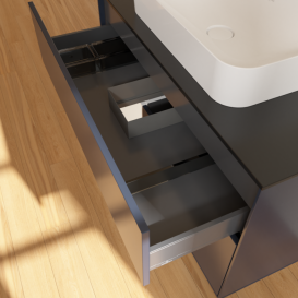 Тумба под раковину Villeroy & Boch Finion 100х50,1 см с подсветкой МДФ темно-синий матовый лак/стекло черное матовое F652MTHG