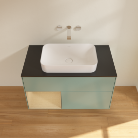 Тумба під раковину Villeroy & Boch Finion 100х50,1 см із підсвічуванням МДФ оливковий матовий лак/скло чорне матове F652PCGM