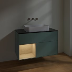 Тумба під раковину Villeroy & Boch Finion 100х50,1 см із підсвічуванням МДФ оливковий матовий лак/скло чорне матове F652PCGM