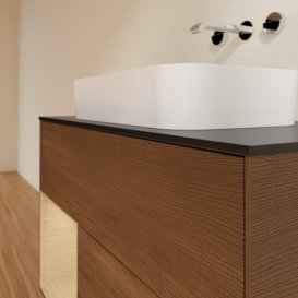 Тумба під раковину Villeroy & Boch Finion 100х50,1 см із підсвічуванням МДФ шпон волоського горіха/скло чорне матове F652PCGN