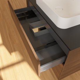 Тумба під раковину Villeroy & Boch Finion 100х50,1 см із підсвічуванням МДФ шпон волоського горіха/скло чорне матове F652PCGN