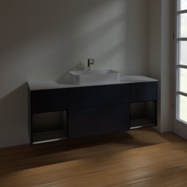 Тумба під раковину Villeroy & Boch Finion 160х50,1 см із підсвічуванням МДФ темно-синій матовий лак/скло біле матове F331PDHG