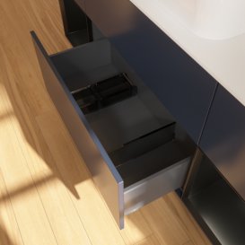 Тумба під раковину Villeroy & Boch Finion 160х50,1 см із підсвічуванням МДФ темно-синій матовий лак/скло біле матове F331PDHG