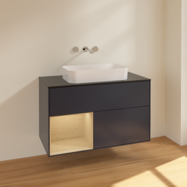 Тумба под раковину Villeroy & Boch Finion 100х50,1 см с подсветкой МДФ темно-синий матовый лак/стекло черное матовое F652PCHG