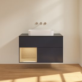 Тумба под раковину Villeroy & Boch Finion 100х50,1 см с подсветкой МДФ темно-синий матовый лак/стекло черное матовое F652PCHG