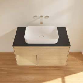 Тумба під раковину Villeroy & Boch Finion 100х50,1 см із підсвічуванням МДФ шпон дуба/скло чорне матове F652PCPC