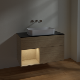 Тумба під раковину Villeroy & Boch Finion 100х50,1 см із підсвічуванням МДФ шпон дуба/скло чорне матове F652PCPC